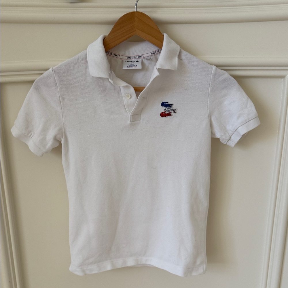 Lacoste White Kids Polo Shirt with Blue and Red Logo